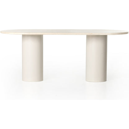 Belle Oval Dining Table by Four Hands in ivory iron, cream marble. Made from solid marble, iron in a modern style.