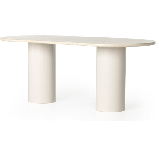 Belle Oval Dining Table by Four Hands in ivory iron, cream marble. Made from solid marble, iron in a modern style.