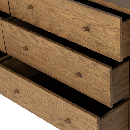 Meadow 6 Drawer Dresser by Four Hands in tawny oak. Made from solid oak, oak veneer in a modern style.