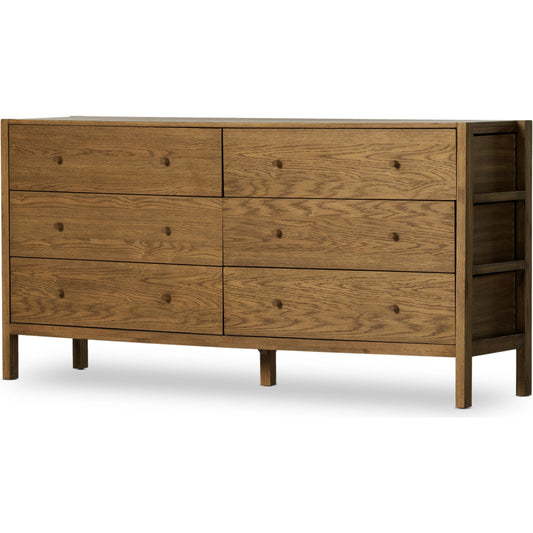 Meadow 6 Drawer Dresser by Four Hands in tawny oak. Made from solid oak, oak veneer in a modern style.