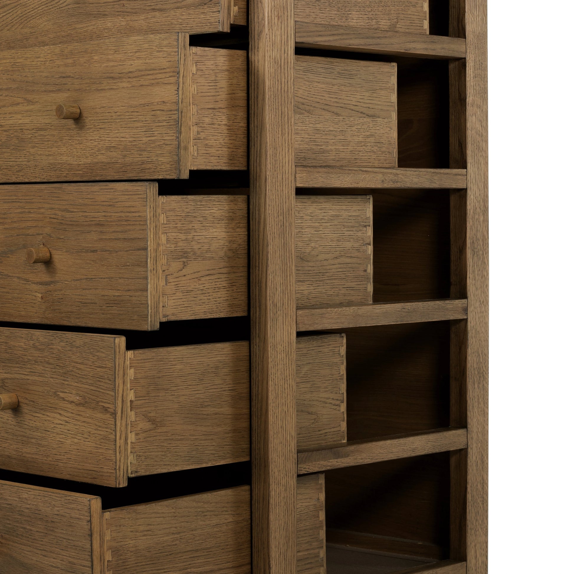 Meadow 5 Drawer Dresser by Four Hands in tawny oak. Made from solid oak, oak veneer in a modern style.
