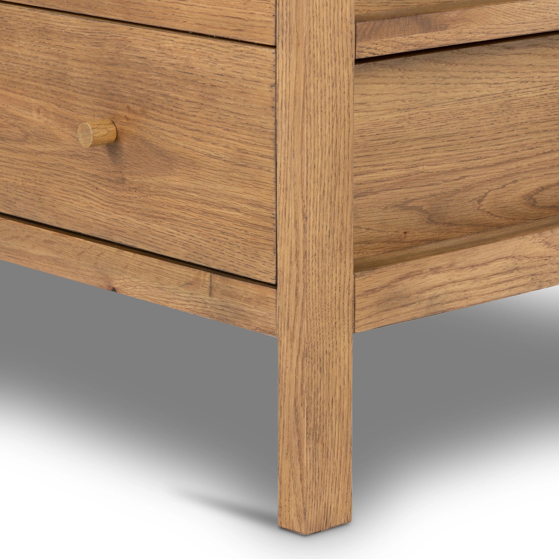 Meadow 5 Drawer Dresser by Four Hands in tawny oak. Made from solid oak, oak veneer in a modern style.