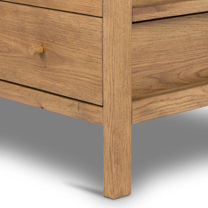 Meadow 5 Drawer Dresser by Four Hands in tawny oak. Made from solid oak, oak veneer in a modern style.