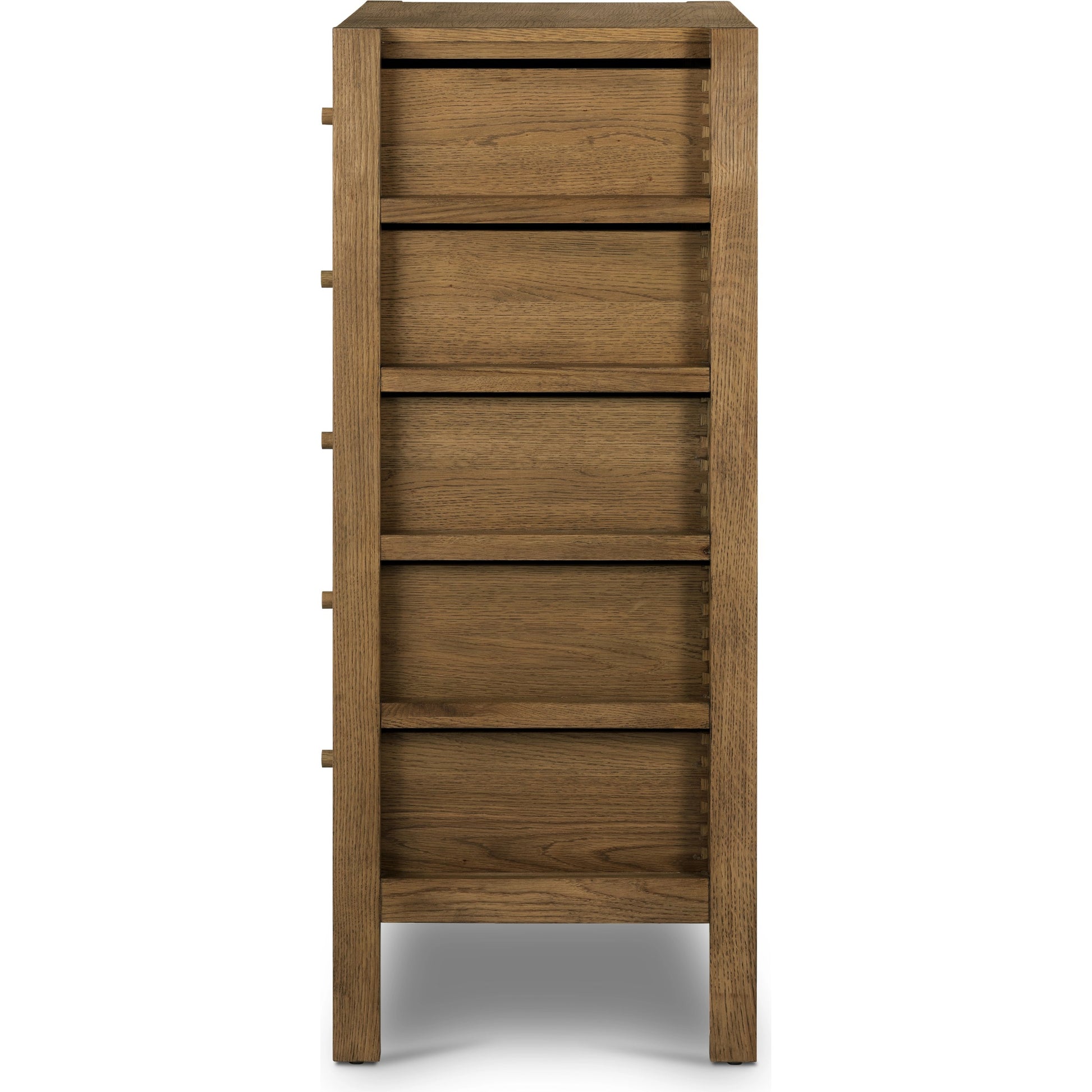 Meadow 5 Drawer Dresser by Four Hands in tawny oak. Made from solid oak, oak veneer in a modern style.
