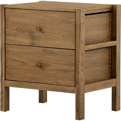 Meadow Nightstand by Four Hands in tawny oak. Made from solid oak, oak veneer in a modern style.