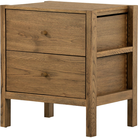 Meadow Nightstand by Four Hands in tawny oak. Made from solid oak, oak veneer in a modern style.