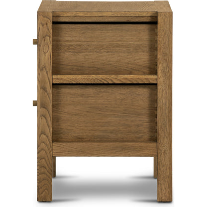 Meadow Nightstand by Four Hands in tawny oak. Made from solid oak, oak veneer in a modern style.