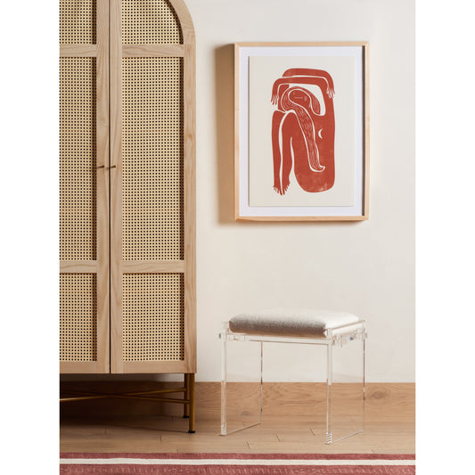 Gerrard Accent Stool by Four Hands in clear acrylic, knoll natural. Made from 95% polyester, 5% acrylic, 100% polyester in a modern style.