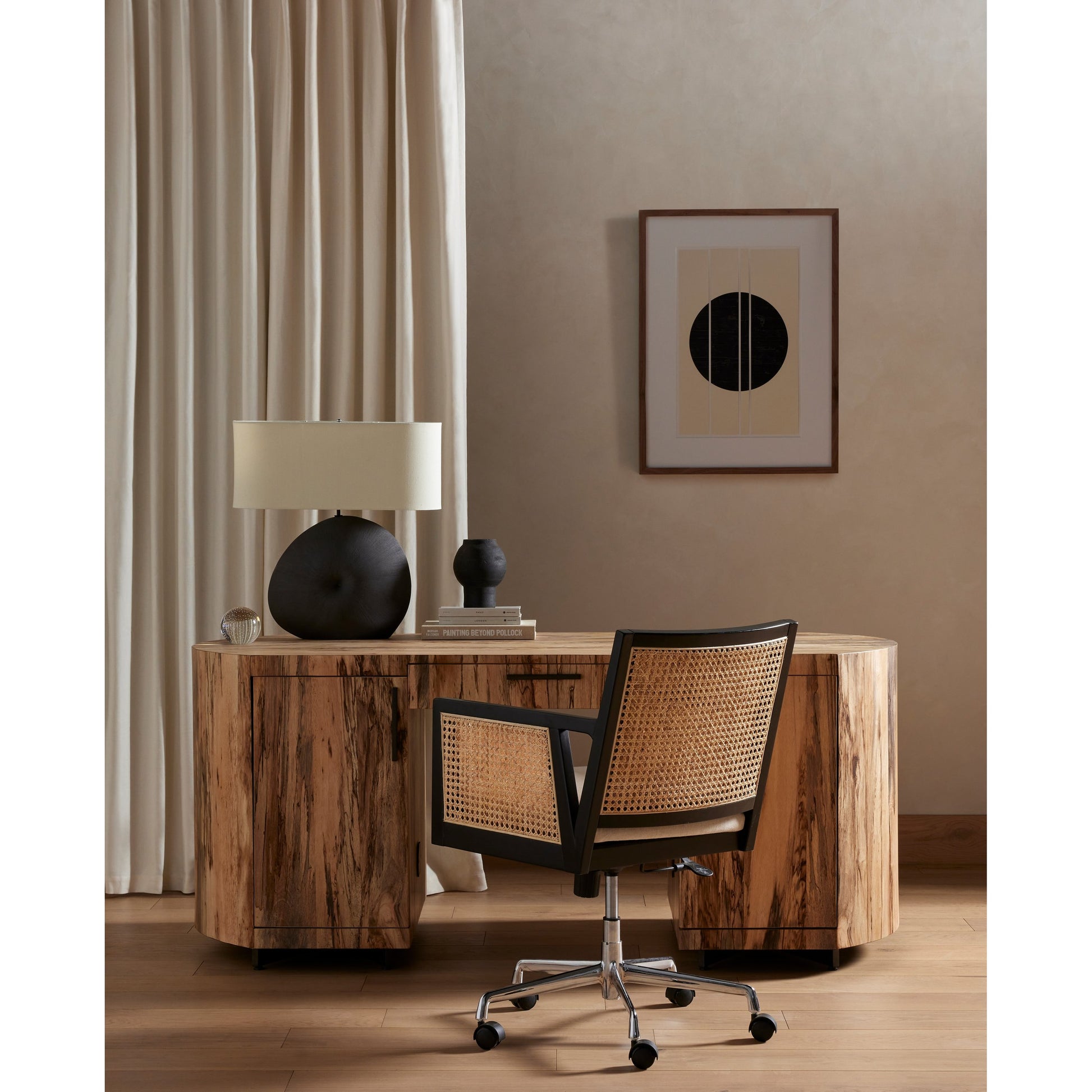 Busaba Table Lamp by Four Hands. Made from ceramic, 65% polyester, 35% flax, linen, thermoplastic in a modern style.