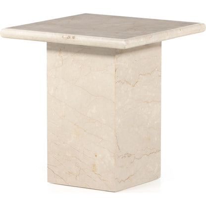 Arum End Table by Four Hands in cream marble. Made from solid marble in a transitional style.
