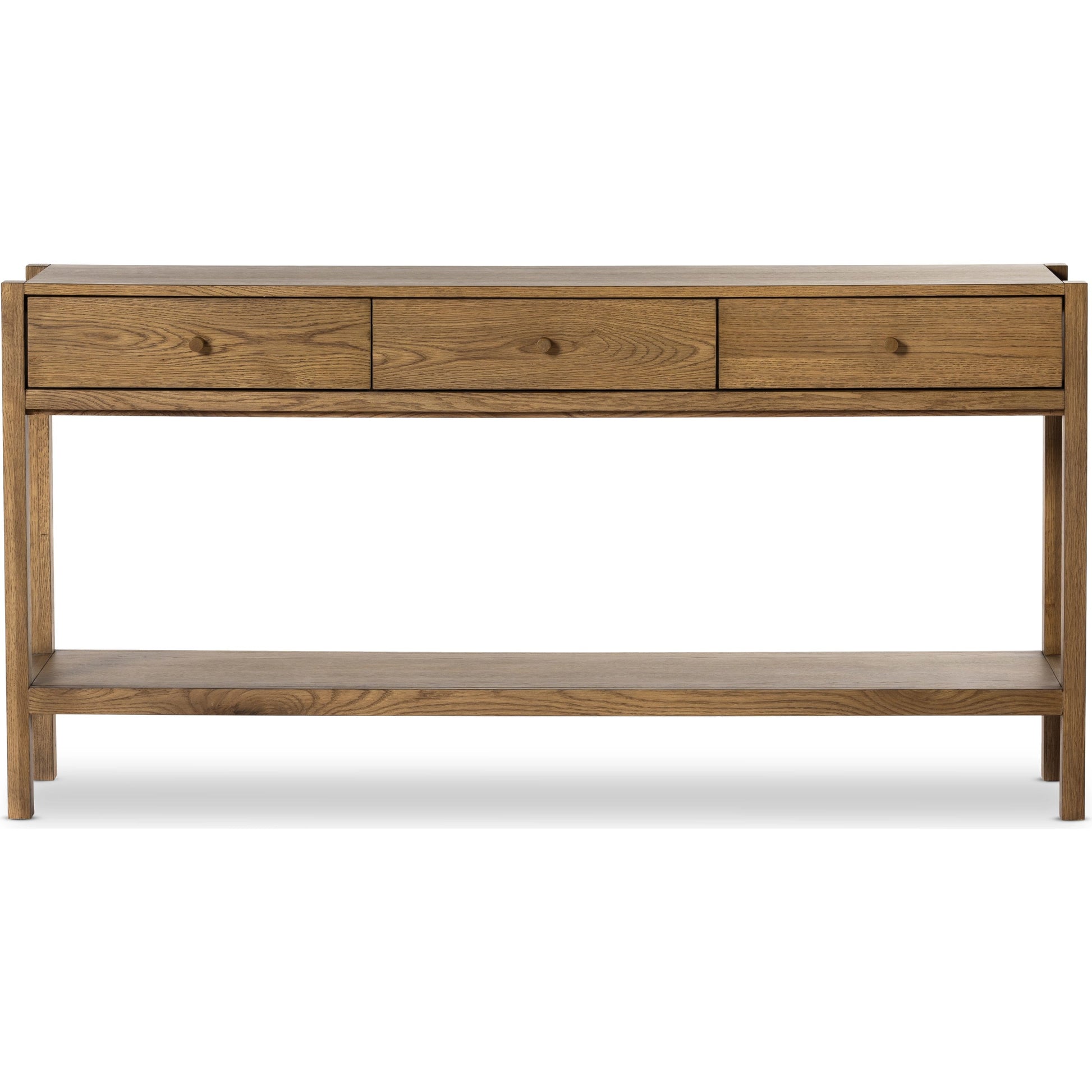 Meadow Console Table by Four Hands in tawny oak. Made from oak veneer, solid oak in a modern style.