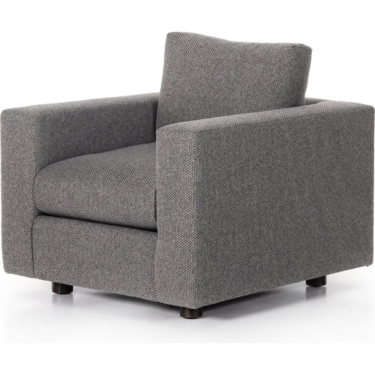 Preston Chair by Four Hands in gibson smoke. Made from 97% polyester, 3% acrylic, solid rosa morada, 100% polyester in a transitional style.