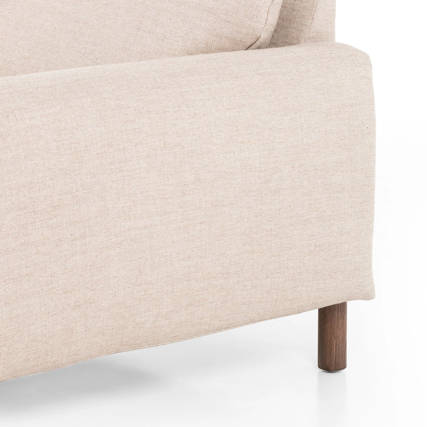 005 SI-1977322 | Closeup | Fleming Sofa by Four Hands in alcala wheat, terra brown ash. Made from 70% polyester, 20% viscose (rayon), 10% flax, linen, solid ash, 100% polyester in a modern style.