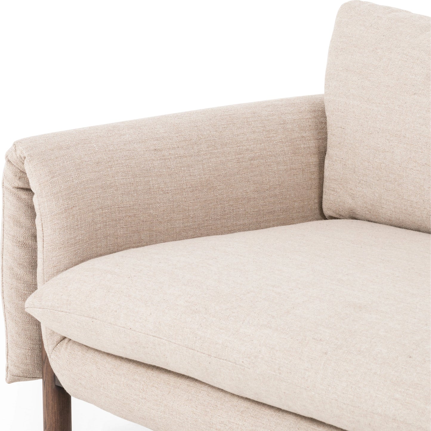 012 SI-1977322 | Closeup | Fleming Sofa by Four Hands in alcala wheat, terra brown ash. Made from 70% polyester, 20% viscose (rayon), 10% flax, linen, solid ash, 100% polyester in a modern style.