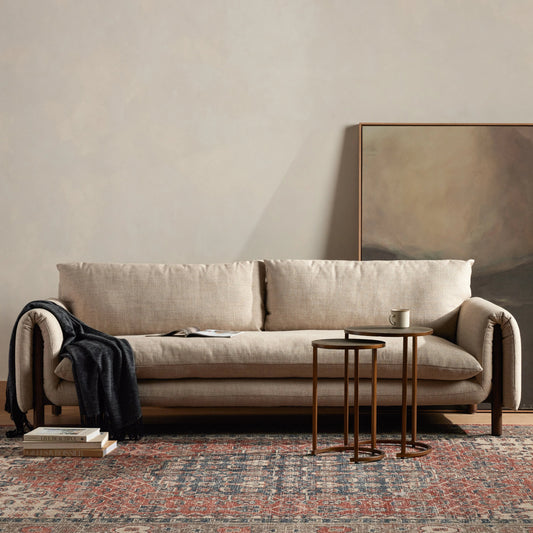 Fleming Sofa by Four Hands in alcala wheat, terra brown ash. Made from 70% polyester, 20% viscose (rayon), 10% flax, linen, solid ash, 100% polyester in a modern style.