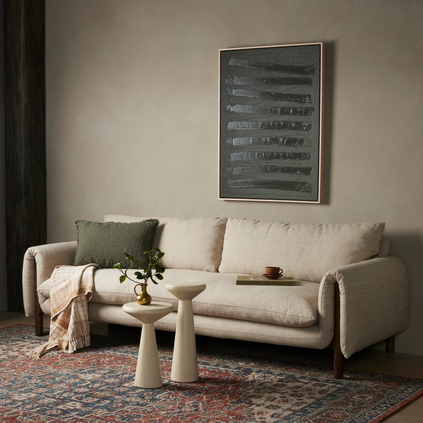 006 SI-1977322 | Lifestyle | Fleming Sofa by Four Hands in alcala wheat, terra brown ash. Made from 70% polyester, 20% viscose (rayon), 10% flax, linen, solid ash, 100% polyester in a modern style.