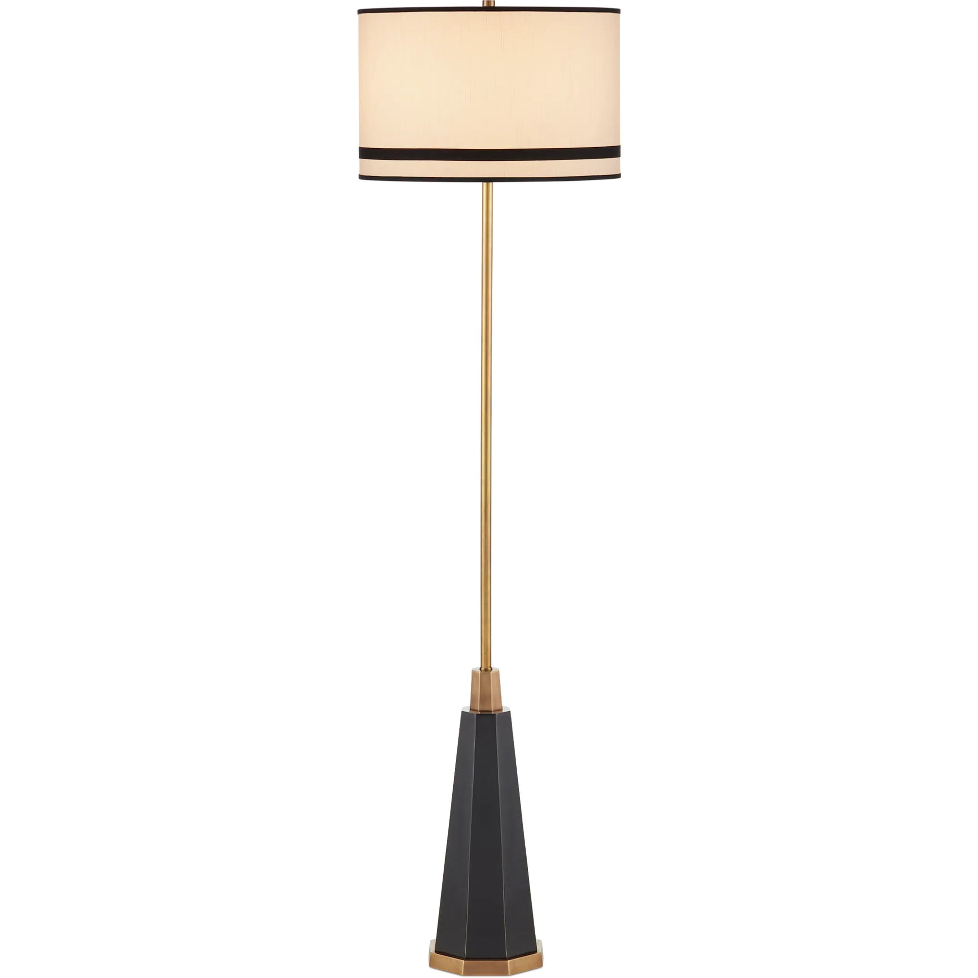Gieves Floor Lamp by Currey and Company in black, bronze, antique brass. Made from stone, cast aluminum, brass in a modern style.