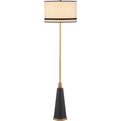 Gieves Floor Lamp by Currey and Company in black, bronze, antique brass. Made from stone, cast aluminum, brass in a modern style.