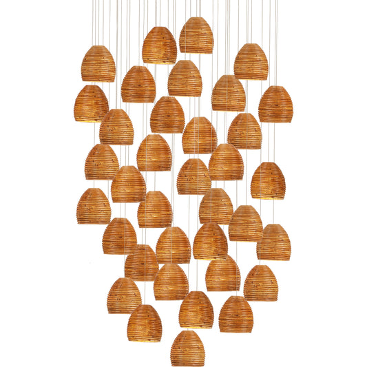 Beehive 36-LIGHT Multi-Drop Pendant by Currey and Company in natural rattan, silver. Made from rattan, wood in a modern style.