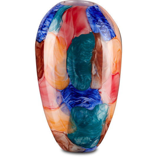 Sarto Glass Vase by Currey and Company in blue, orange, green. Made from glass in a modern style.