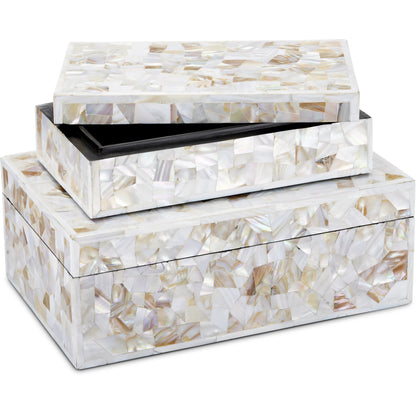 Uma Mother of Pearl Box Set by Currey and Company in natural. Made from mother of pearl in a modern style.