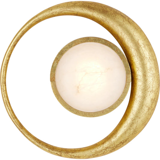 Muluk Wall Sconce by Currey and Company in gold leaf, white. Made from metal, marble in a unique style.