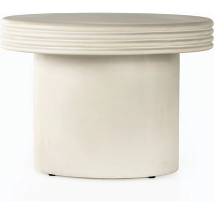 Grecia Outdoor End Table by Four Hands in white. Made from concrete in a modern style.