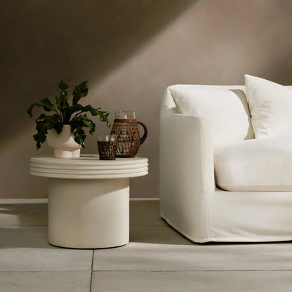 Grecia Outdoor End Table by Four Hands in white. Made from concrete in a modern style.