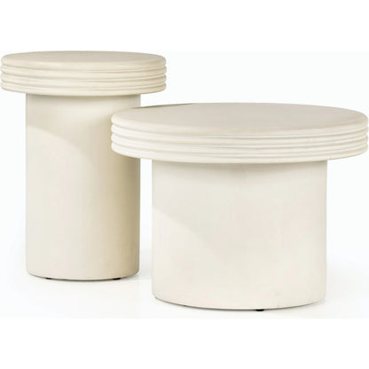 Grecia Outdoor End Table by Four Hands in white. Made from concrete in a modern style.