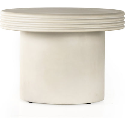 Grecia Outdoor End Table by Four Hands in white. Made from concrete in a modern style.