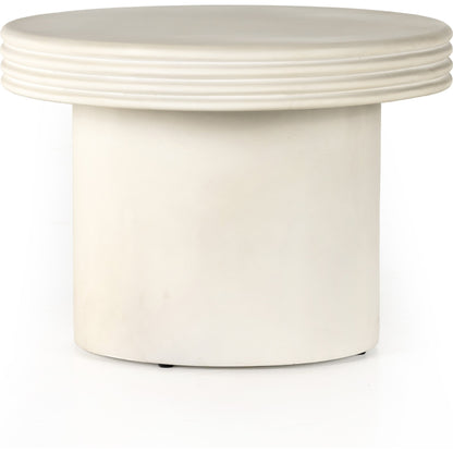 Grecia Outdoor End Table by Four Hands in white. Made from concrete in a modern style.