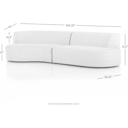 Opal Outdoor 2-Piece Sectional by Four Hands. Made from 100% olefin, 91% polyurethane foam pad, 9% polyester fiber batting, aluminum in a modern style.