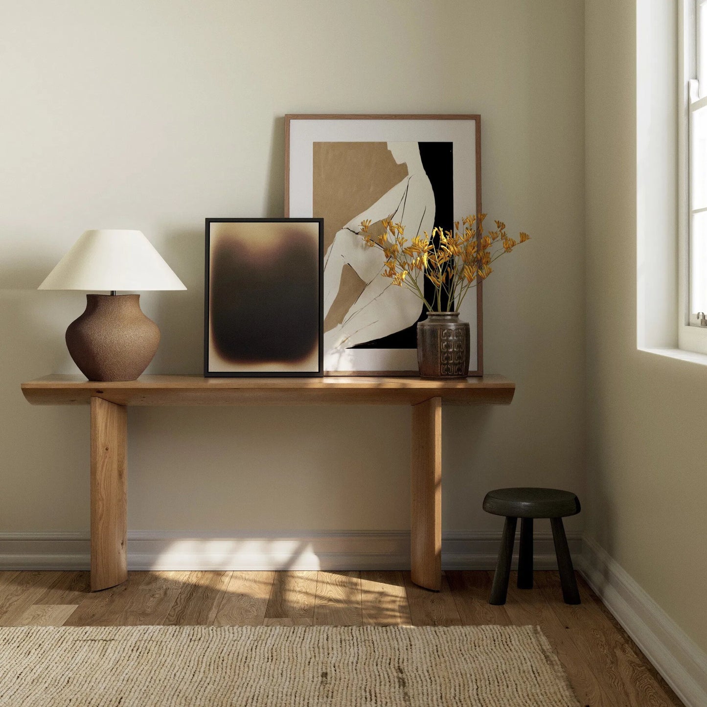 010 SI-1799946 | Lifestyle | Pickford Console Table by Four Hands in dusted oak veneer, dusted oak thin veneer and dusted oak. Made from thick oak veneer, engineered hardwood in a cottage & farmhouse style.