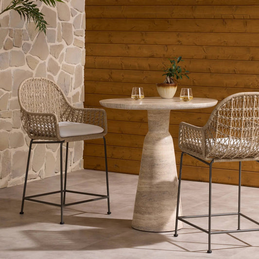 Porto Outdoor Counter Stool by Four Hands in charcoal. Made from 100% olefin, aluminum, 100% polypropylene in a modern style.