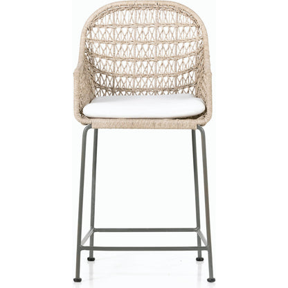 Bandera Counter Stool by Four Hands in vintage white and gray bronze. Made from unique in a coastal style.
