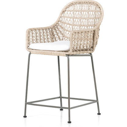 Bandera Counter Stool by Four Hands in vintage white and gray bronze. Made from unique in a coastal style.