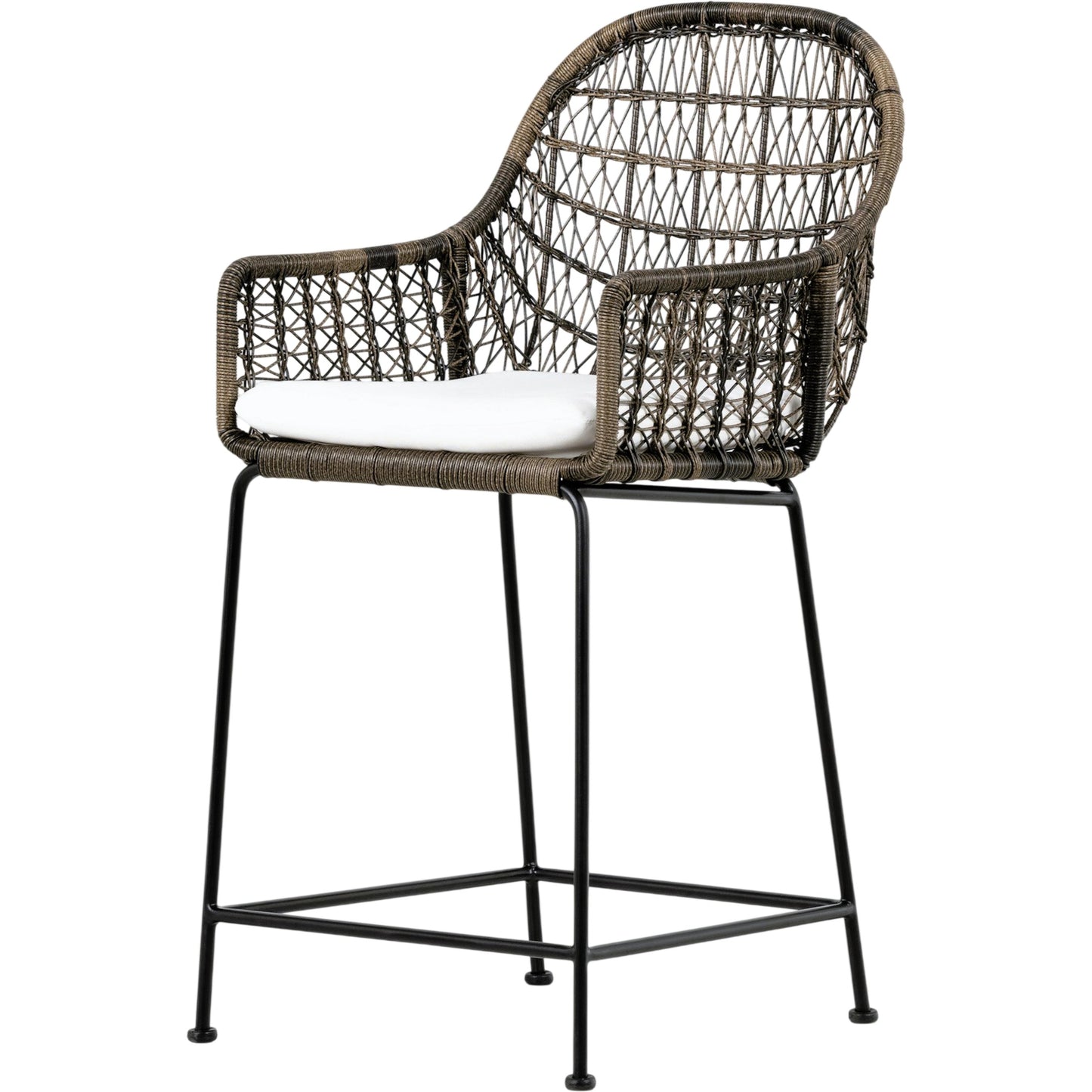084 SI-1797764 | Primary Silo | Bandera Counter Stool by Four Hands in distressed grey and natural black. Made from 100% olefin, iron, 100% polyethylene in a coastal style.