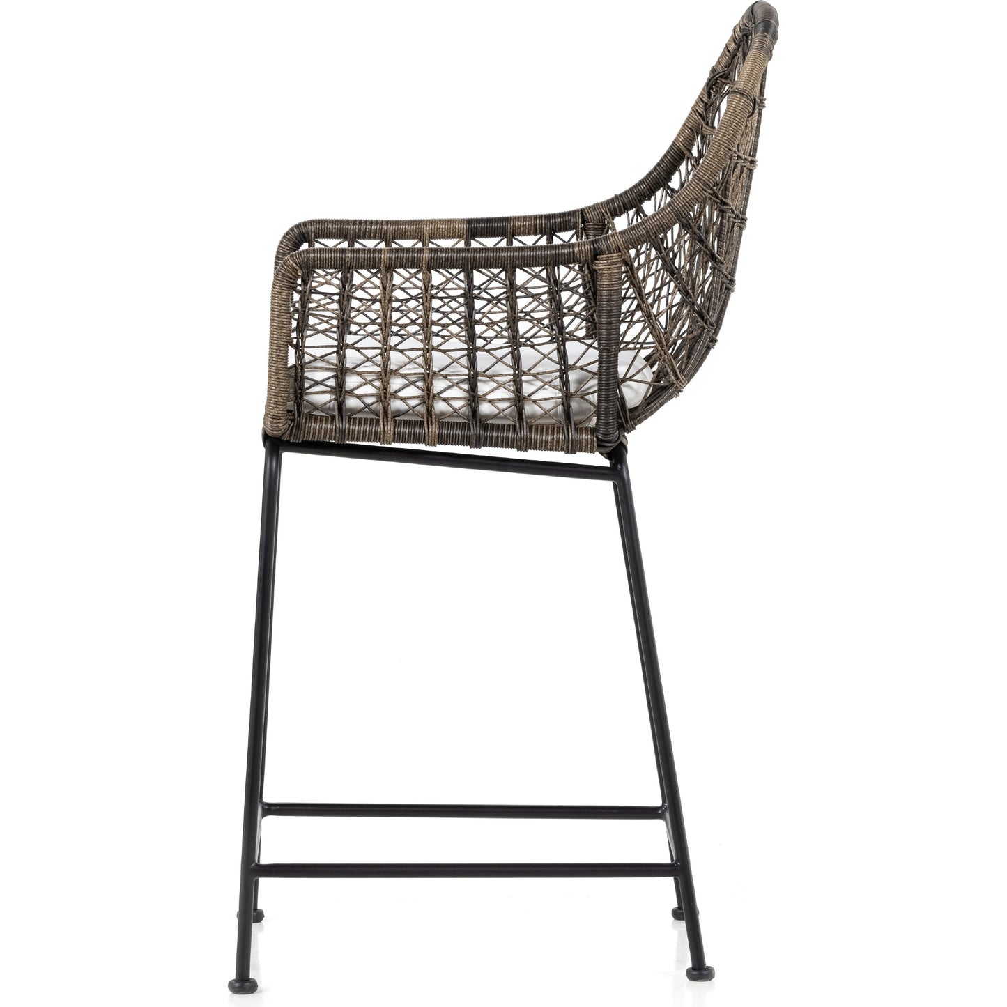 042 SI-1797764 | Additional Silo | Bandera Counter Stool by Four Hands in distressed grey and natural black. Made from 100% olefin, iron, 100% polyethylene in a coastal style.