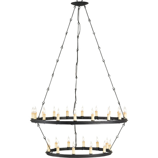 Toulouse Chandelier by Currey and Company in blacksmith. Made from wrought iron in a rustic style.