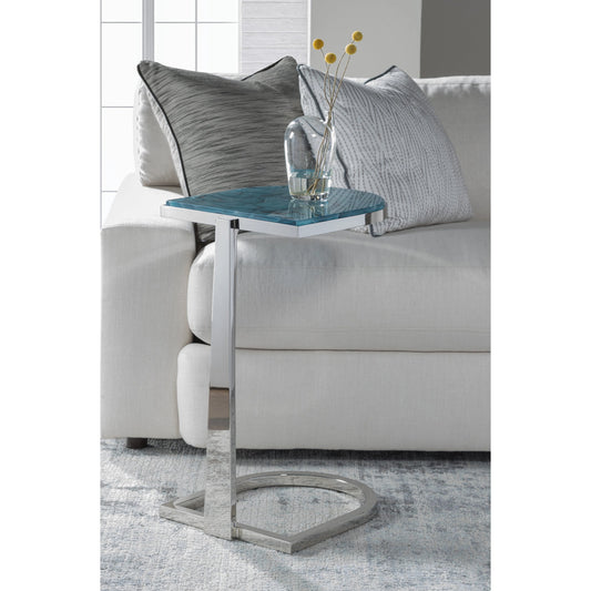 Placido Spot Table by Artistica Home in aquamarine and polished stainless steel. Made from unique in a modern style.