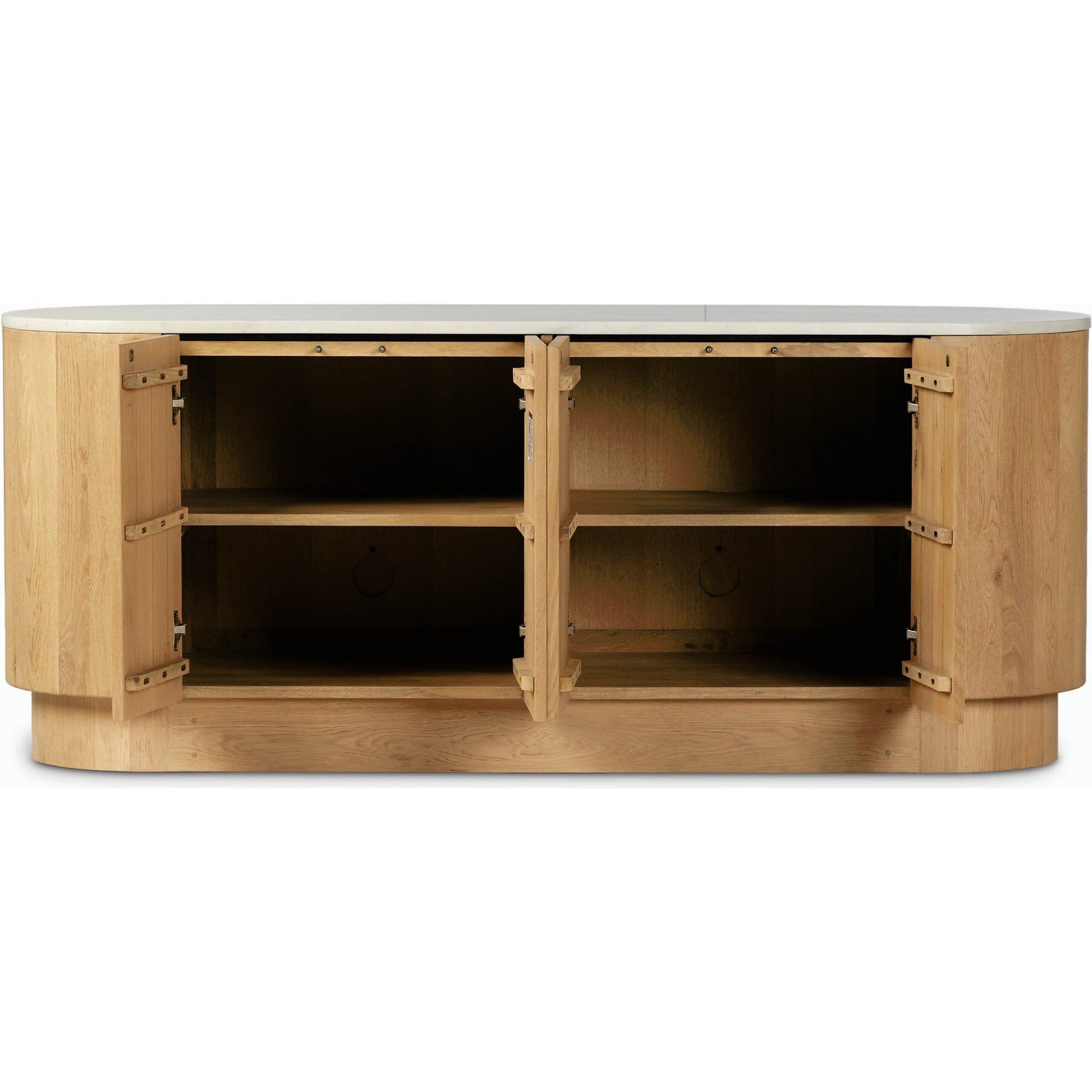 Mariah Sideboard by Four Hands in light blonde oak, white marble. Made from solid oak, solid marble, solid mango in a modern style.
