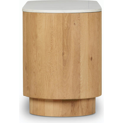 Mariah Sideboard by Four Hands in light blonde oak, white marble. Made from solid oak, solid marble, solid mango in a modern style.