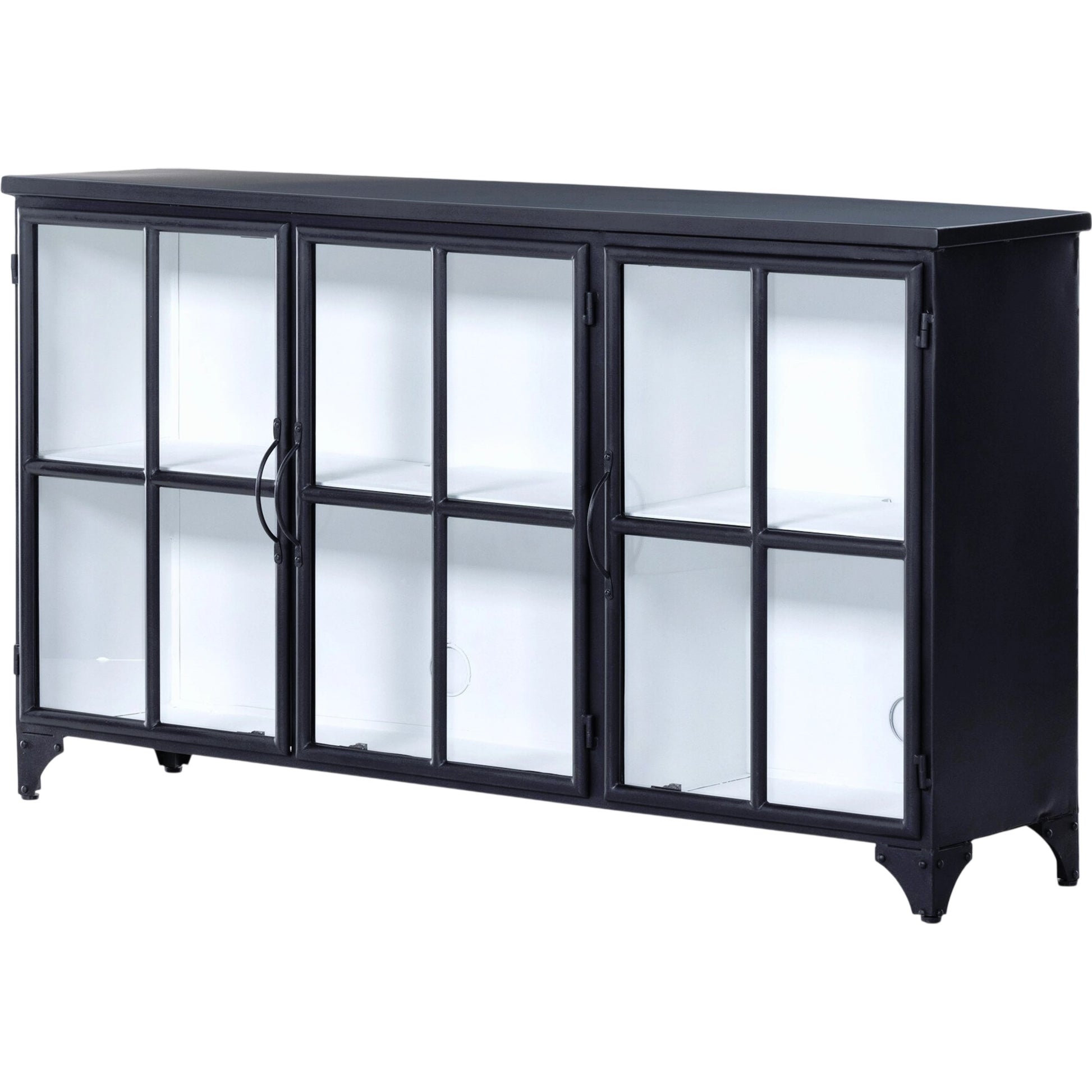 Camila 3 Door Cabinet by Four Hands in black. Made from iron, tempered glass in a modern style.