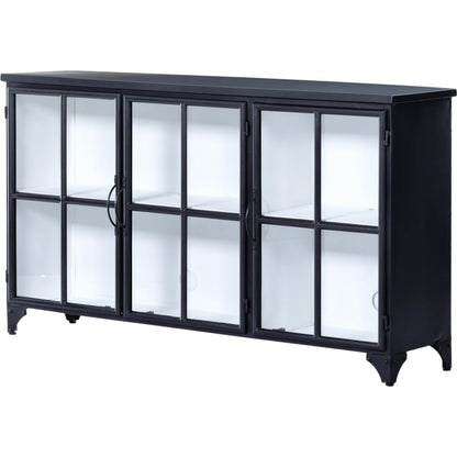 Camila 3 Door Cabinet by Four Hands in black. Made from iron, tempered glass in a modern style.