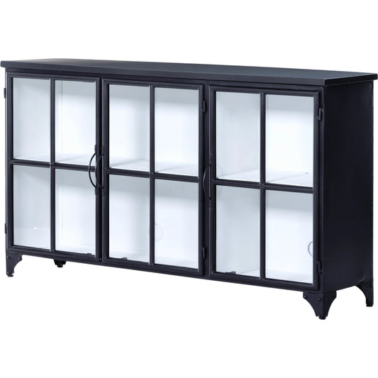 Camila 3 Door Cabinet by Four Hands in black. Made from iron, tempered glass in a modern style.
