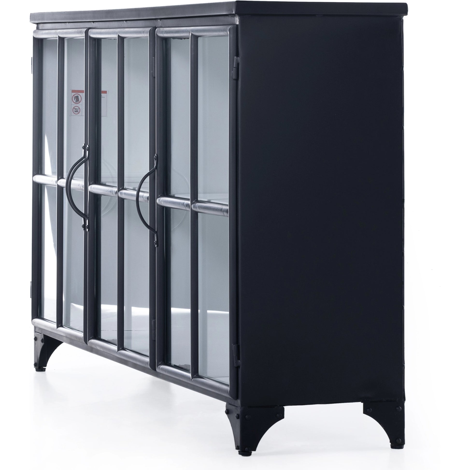 Camila 3 Door Cabinet by Four Hands in black. Made from iron, tempered glass in a modern style.