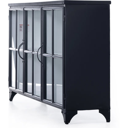 Camila 3 Door Cabinet by Four Hands in black. Made from iron, tempered glass in a modern style.