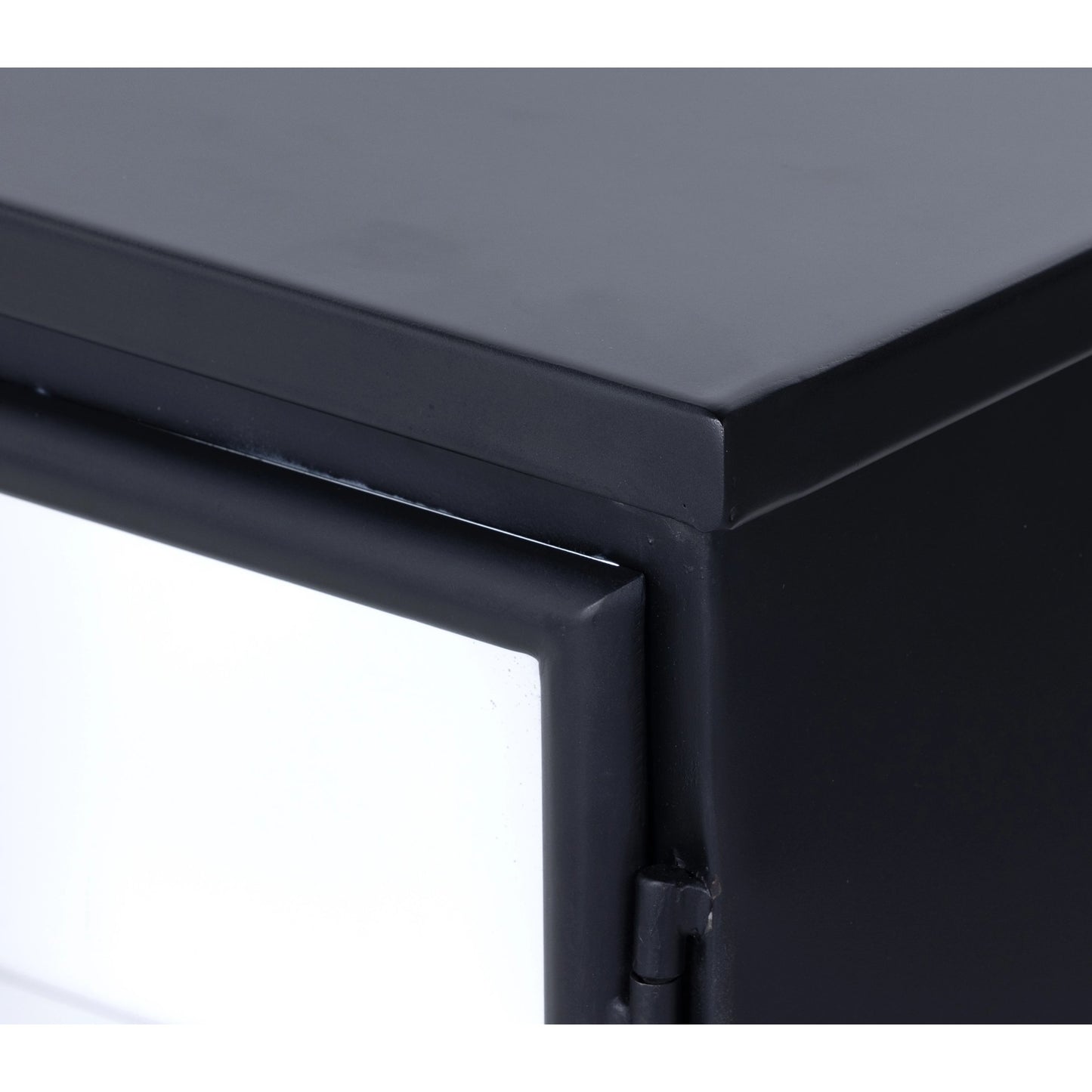 007 SI-2074165 | Closeup | Camila 3 Door Cabinet by Four Hands in black. Made from iron, tempered glass in a modern style.