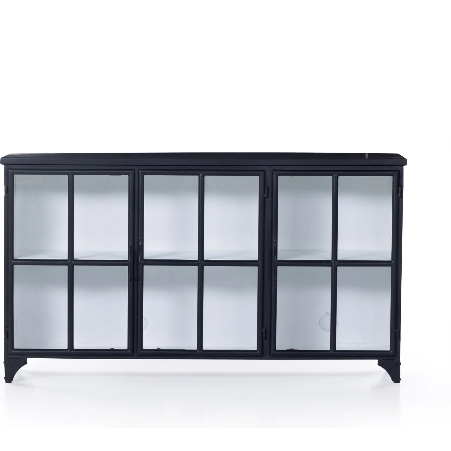 002 SI-2074165 | Additional Silo | Camila 3 Door Cabinet by Four Hands in black. Made from iron, tempered glass in a modern style.