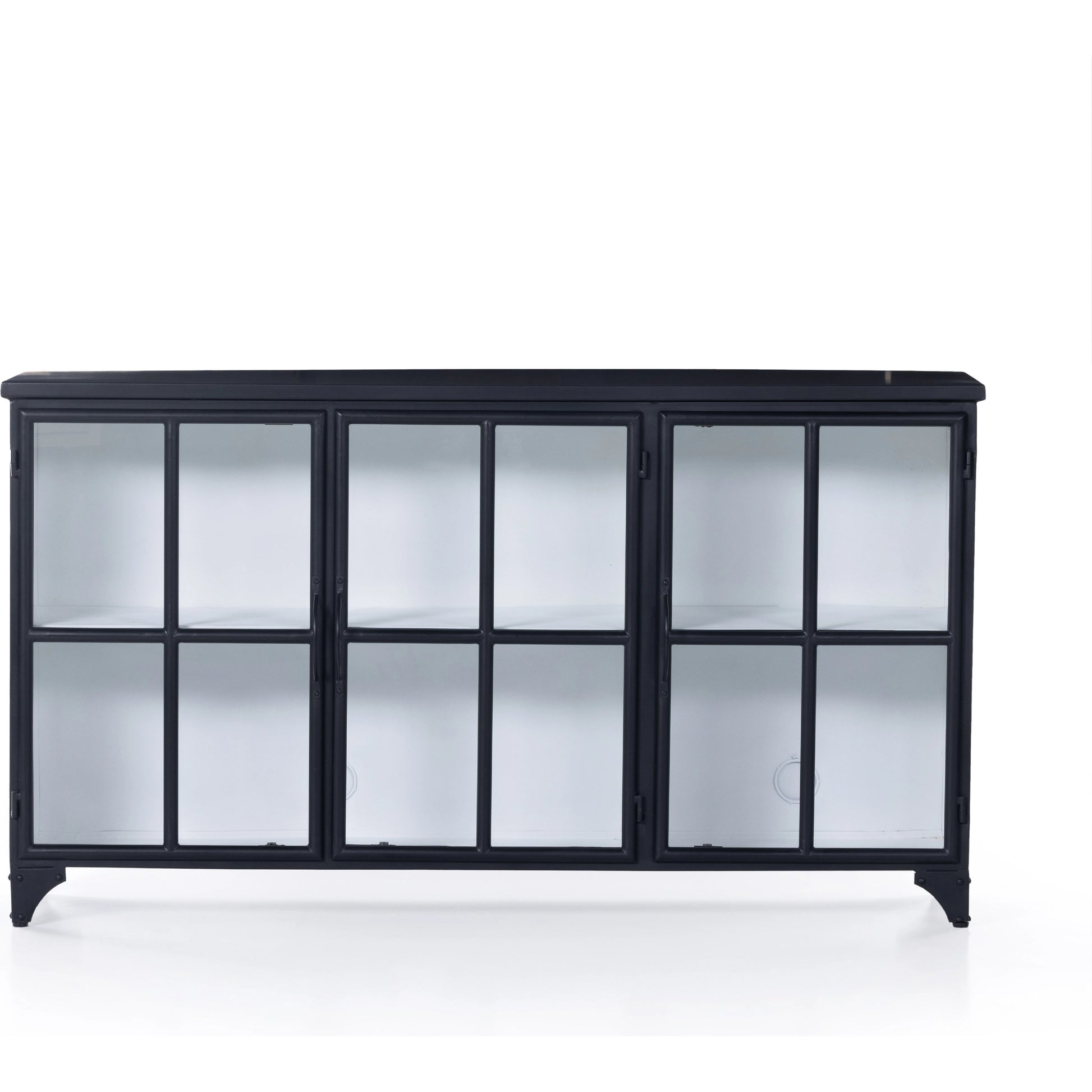 Camila 3 Door Cabinet by Four Hands in black. Made from iron, tempered glass in a modern style.